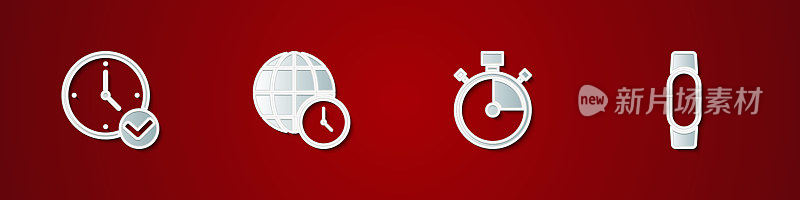 Set Clock, World time, Stopwatch and Smartwatch icon. Vector